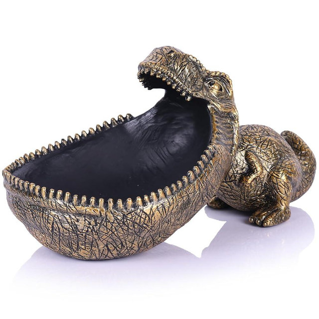 oliruim Big Mouth Dinosaur Key Bowl Statue, Unique Funny Storage Animal Dinosaur Candy Bowl Dish for Living Room, Entryway, Office, Desk, Home Decor Cool Candy Dish (Gold)