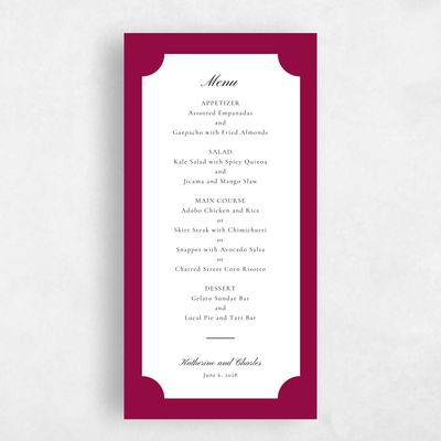 Burgundy, Red Wedding Menu - Blake