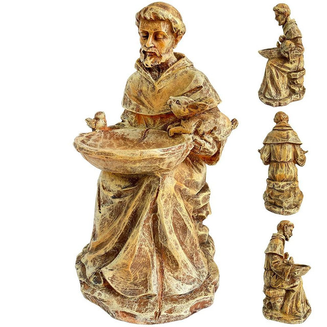 BOLVOUD St. Francis of Assisi Garden Statue, Spiritual Bird Feeder, Blessing of Animals Decorative Accent for Outdoor Spaces, St. Francis Statue Souvenirs for Patron Saint of Animals, Franciscan Decor