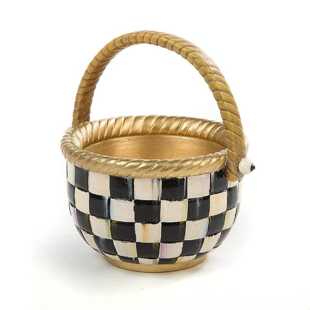 MACKENZIE-CHILDS Courtly Check Small Basket, Cute Basket for Gifts and Storage, Spring and Easter Basket Decor