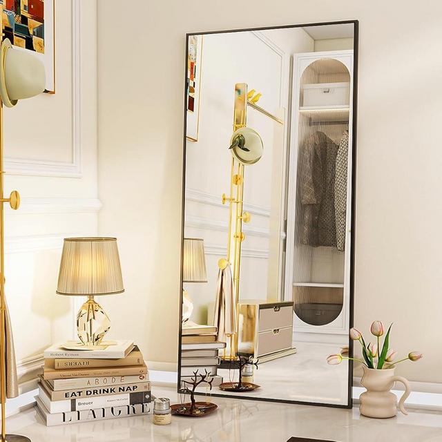 VooBang Full Length Mirror, 71" x 26" Floor Mirror with Stand, Aluminum Alloy Frame Full Body Mirror, Standing Hanging or Leaning Against The Wall for Bedroom Living Room, Black