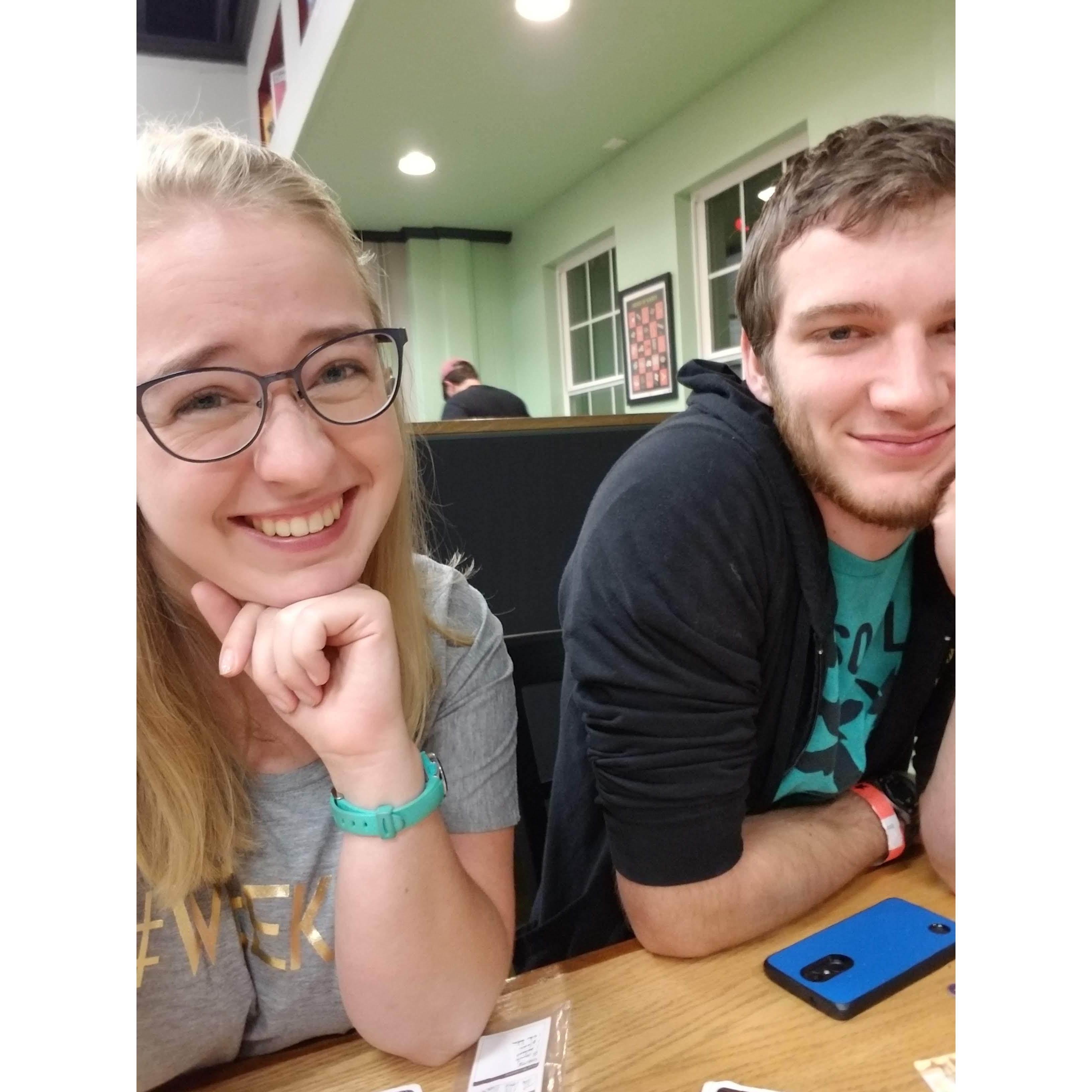 We were just friends, meeting with other friends to play games at Spielbound.