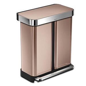 simplehuman® Dual Compartment Rectangular 58-Liter Step Trash Can in Rose Gold