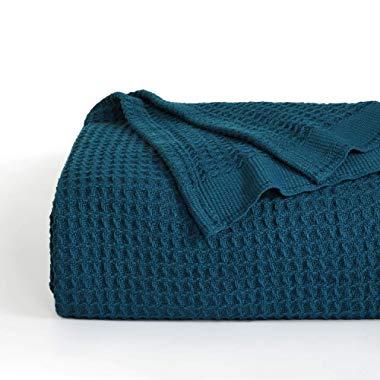 Bedsure 100% Cotton Thermal Blanket - 405GSM Soft Blanket in Waffle Weave for Home Decoration - Perfect for Layering Any Bed for All-Season - Queen Size (90 x 90 inches), Teal