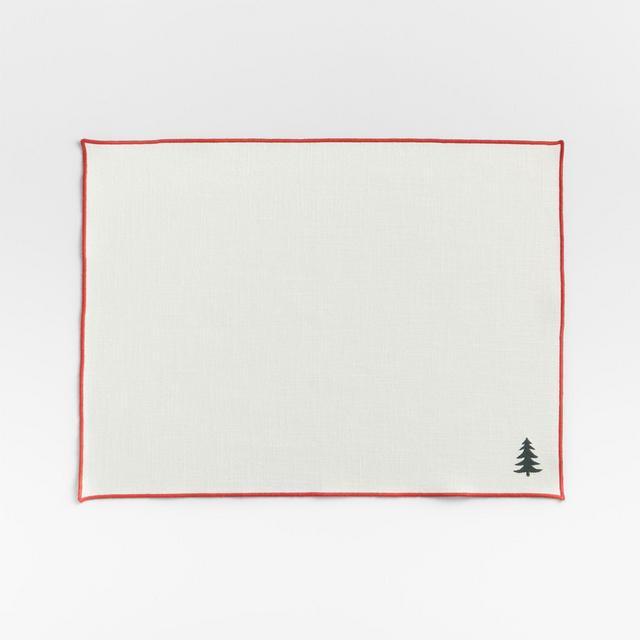 Red Merrow-Stitch Embroidered Organic Cotton Placemat