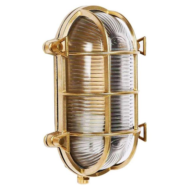 Sunluck Brass Bulkhead Light,Grid Oval Nautical Wall Light,Brass Lampshade,Ceiling Mount Light,Brass Sauna Light Waterproof IP65,Rust Resistant,for Wet Location Bath,Seaside,Ship,Basement,Garage
