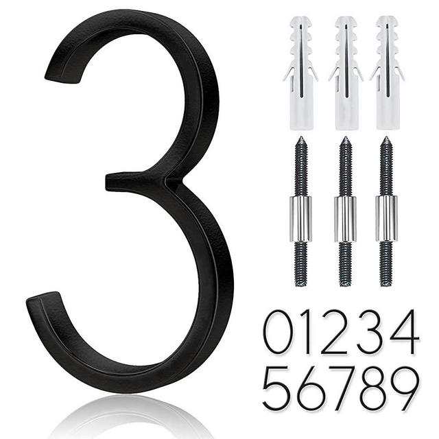 5" Stainless Steel Floating House Number, Metal Modern House Numbers, Garden Door Mailbox Decor Number with Nail Kit, Coated Black, 911 Visibility Signage (3)