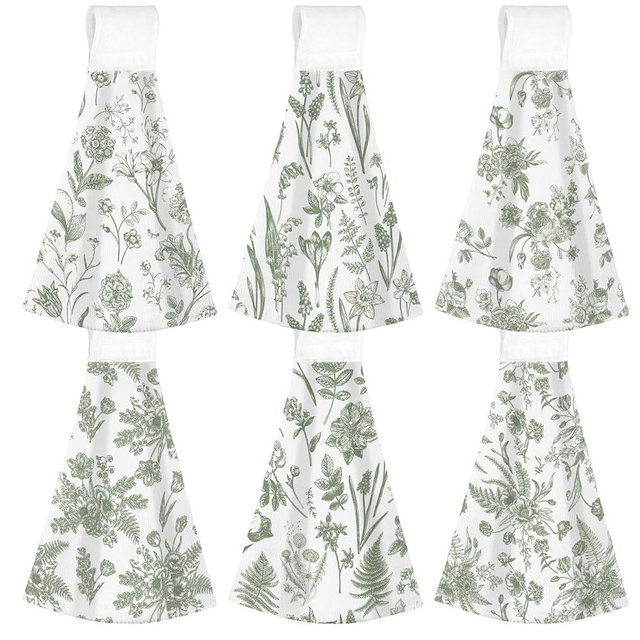 Jingmore 6 Pcs Summer Hanging Kitchen Towels with Loop Hand Tie Towels Microfiber Drying Baking Cooking Cloth(Sage Green,Sage)