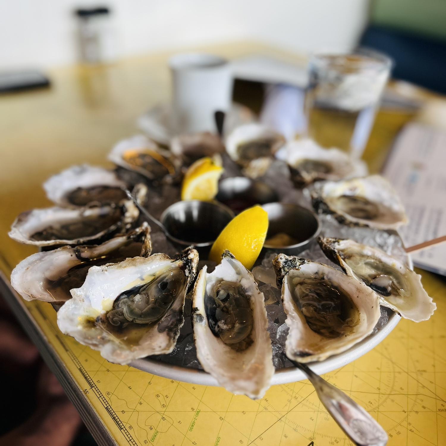 Raw oysters from Fleet's Landing in Charleston, SC.