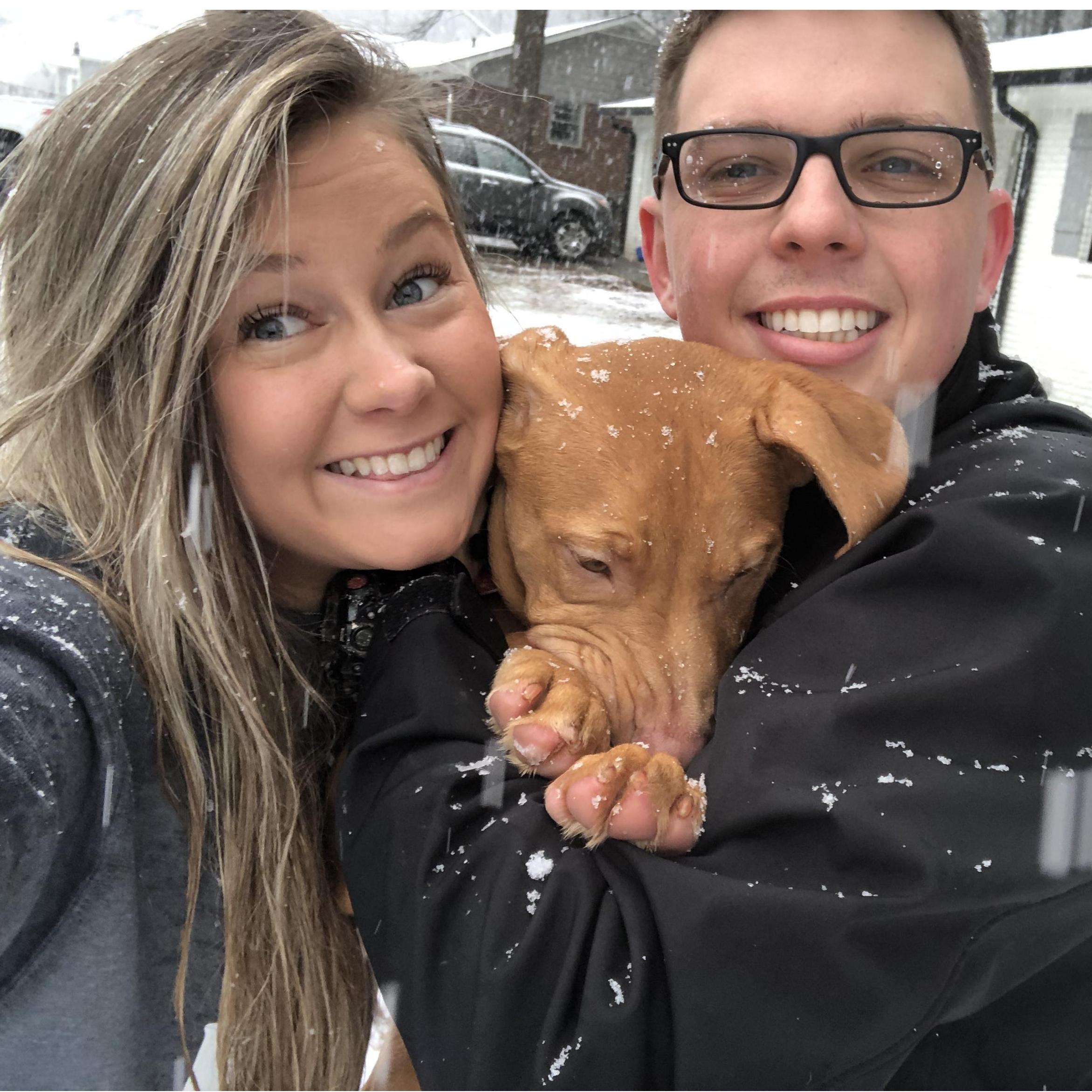 First snow at the new house with Remmie!
