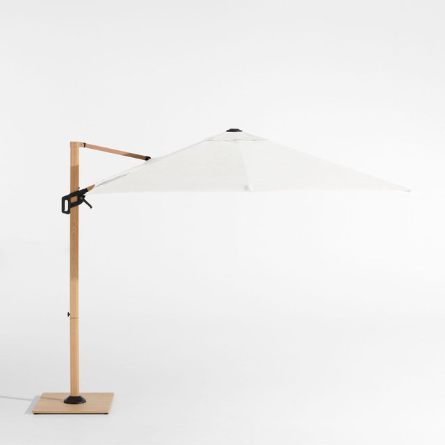 9' Square Canvas White Sunbrella® Cantilever Outdoor Patio Umbrella with Faux Wood Metal Frame