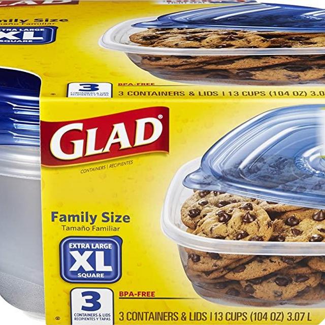 GladWare Family Size Food Storage Containers, XL | Large Square Food Storage, Containers Hold up to 104 Ounces of Food, Large Set 3 Count Food Containers