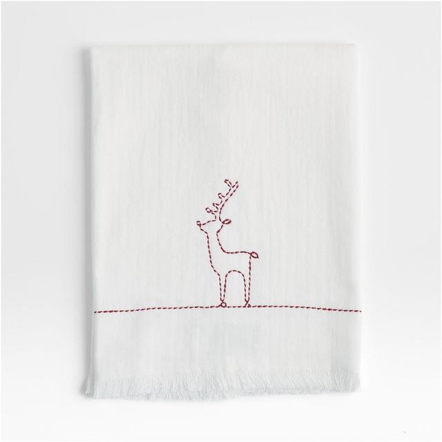 Holiday Reindeer Embroidery Guest Towel