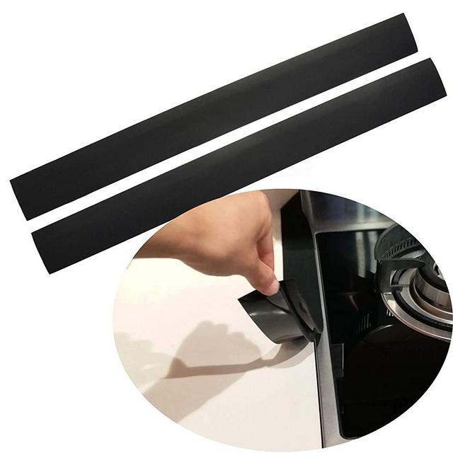 Silicone Stove Counter Gap Cover Kitchen Counter Gap Filler by Kindga 25" Long Gap Filler Sealing Spills Between Kitchen Appliances Washing Machine and Stovetop, Set of 2 (Black)