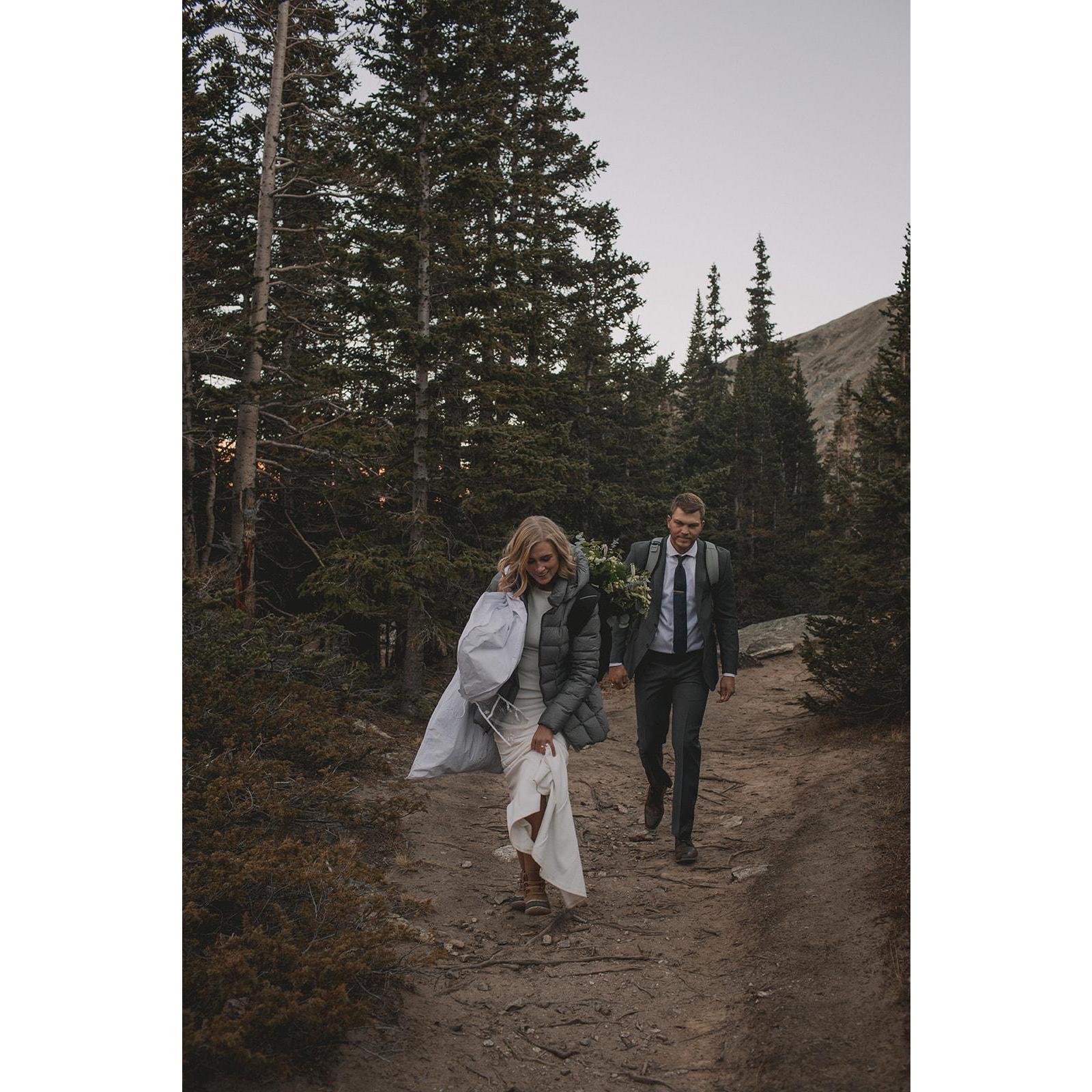 After the sun sank behind Quandary it got cold, fast! Jackets on, we hiked the last mile to an alpine lake for our vows.