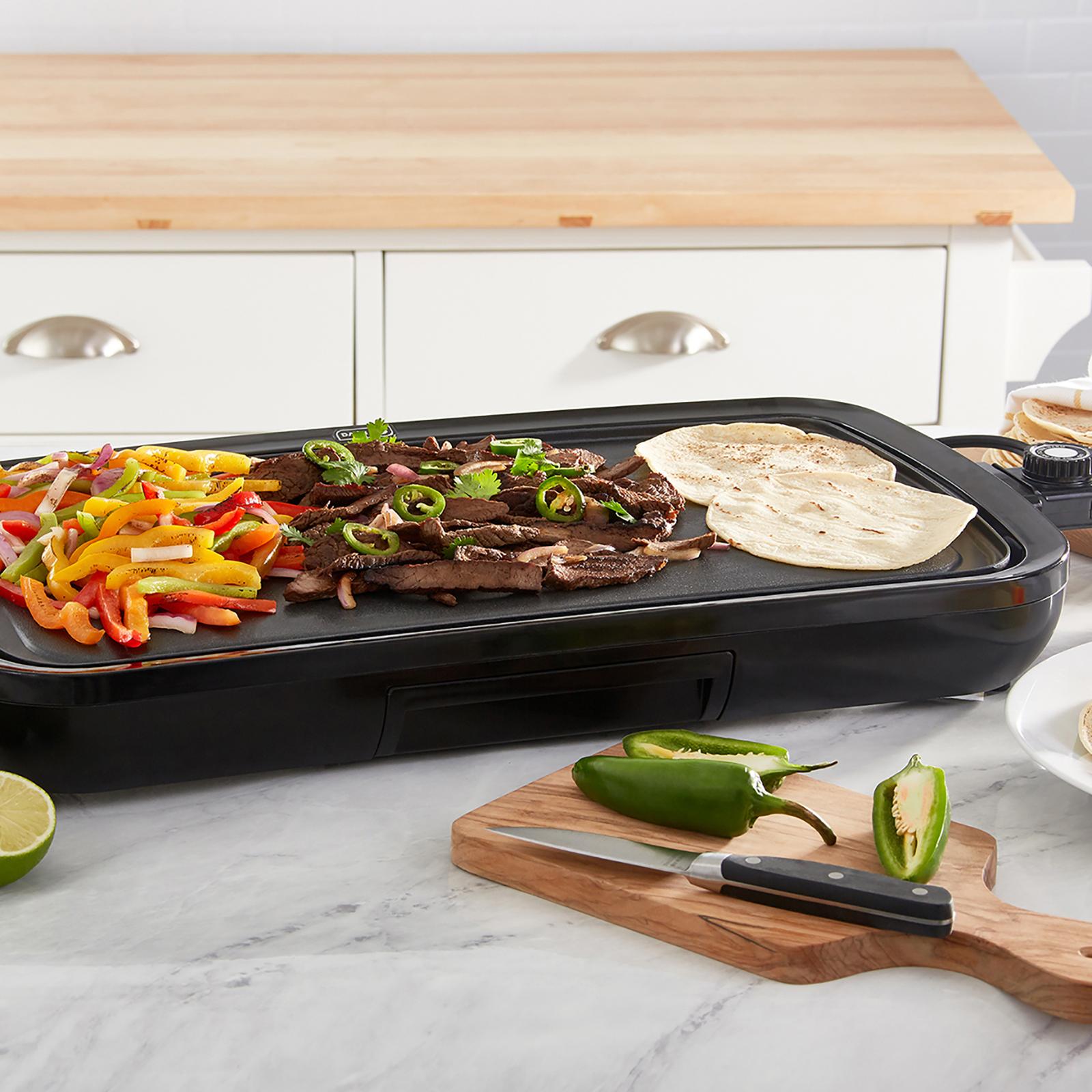 Dash Deluxe Everyday Electric Griddle with Dishwasher Safe Removable Nonstick Cooking Plate for Pancakes, Burgers, Eggs and More, Includes Drip Tray