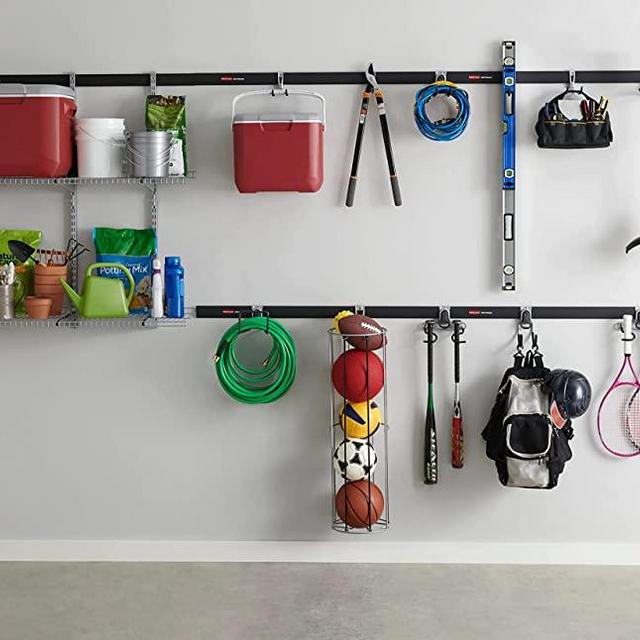 Rubbermaid 20-Piece FastTrack Garage Wall-Mounted Storage Kit, 5 Rails and 15 Hooks, for Home/House/Tool/Sports/Utility Purposes