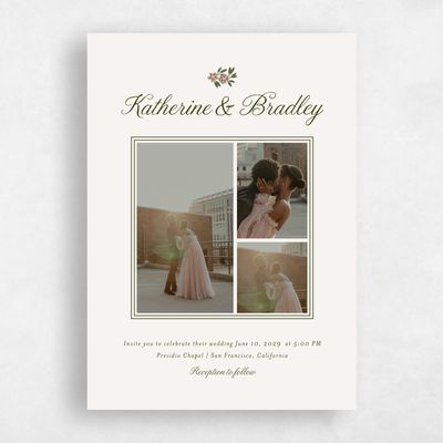 Darkest Olive, Beige Wedding Invitation - Cassie Multiphoto