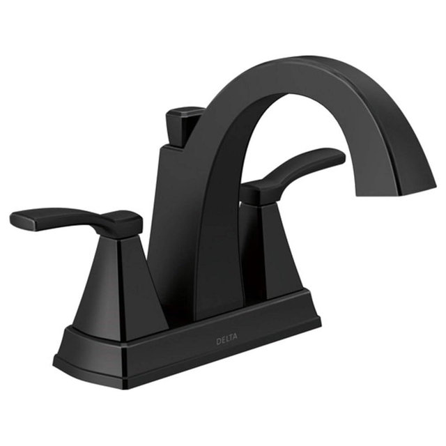 Delta Flynn Matte Black 25768LF-BL 2-Handle 4-in Centerset WaterSense Bathroom Sink Faucet with Drain