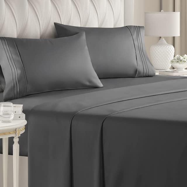 King Size Sheet Set - 4 Piece Set - Hotel Luxury Bed Sheets - Extra Soft - Deep Pockets - Easy Fit - Breathable & Cooling - Wrinkle Free - Comfy – Charcoal Bed Sheets - Kings Sheets – 4 PC