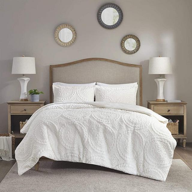 Madison Park Arya Medallion Pattern Ultra Soft Luxury Premium Plush Comforter Mini Set, Full/Queen, Ivory