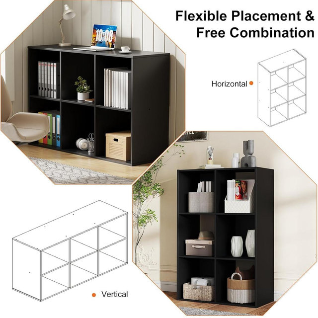 Sweetcrispy 6 Cube Storage Organizer - Open Cube Bookshelf with 3 Removable Back Panels, Display Storage Bookcase for Living Room, Bedroom, Entrance Hall, Home Office，36" L×11.6" W×24" H, Deep Black