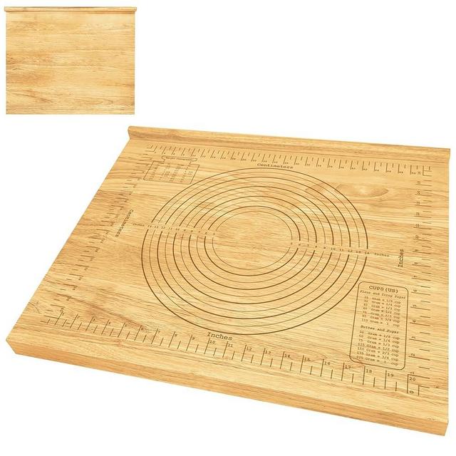 Montex Pastry Board with Measurement 24“ x 20", Kneading Board Wood, Pastry Baking Board with Counter Lip