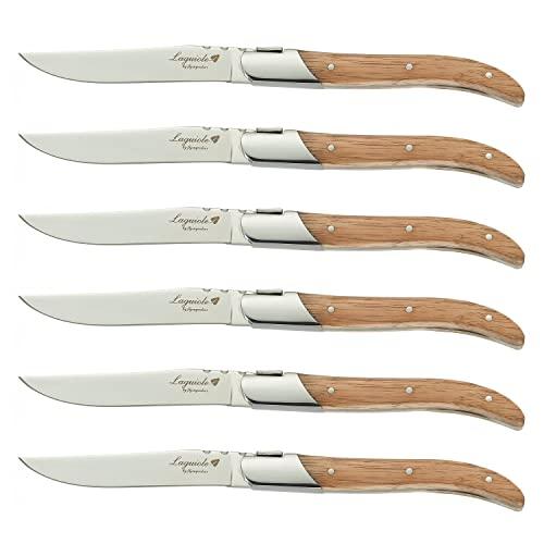 Laguiole By FlyingColors Steak Knife Set. Stainless Steel, Rubber Wood Handles, Gift Box, 6 Pieces