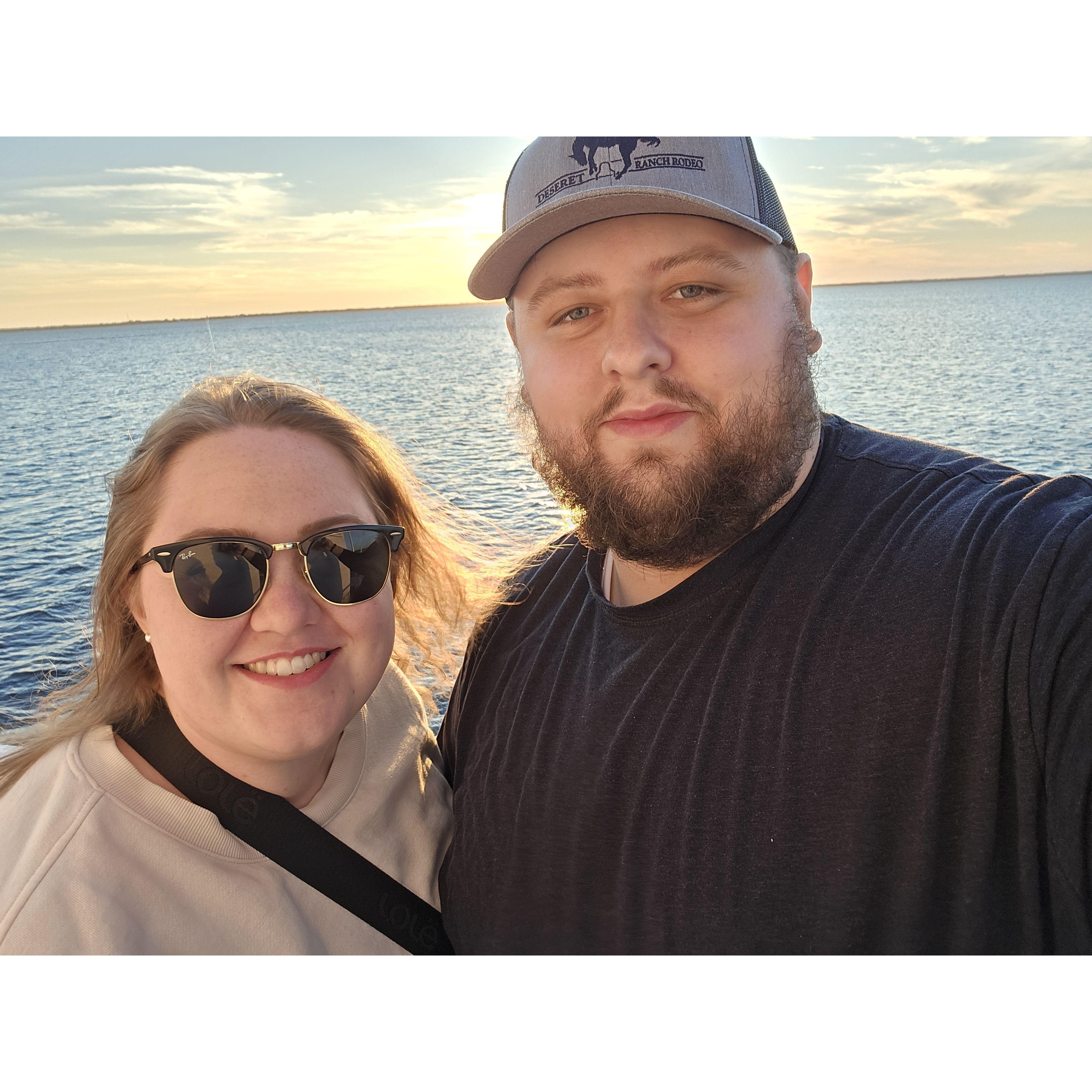 April 6, 2024: On a sunset cruise during Lauren's first visit to Orlando.