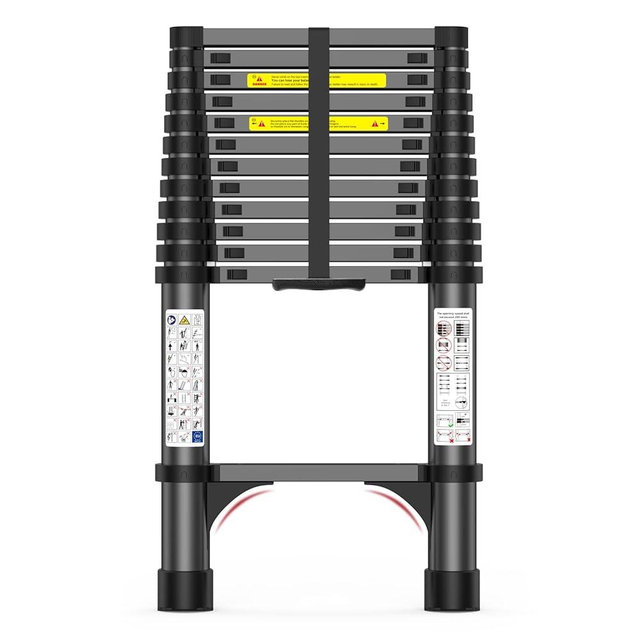 12.5FT Telescoping Ladder, 330lb Capacity Aluminum Heavy-Duty Extension Ladder with Anti-Slip Steps for Secure Attic Access, Roof, and Home Renovation Projects