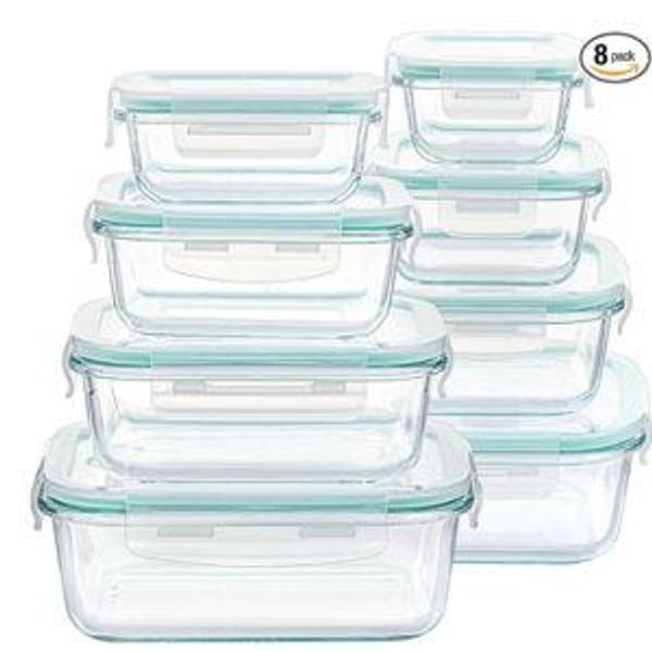 Vtopmart 8 Pack Glass Food Storage Containers with Airtight Lids, Glass Meal Prep Containers, Lunch Office Meal for Microwave, Oven, Freezer and Dishwasher, BPA Free