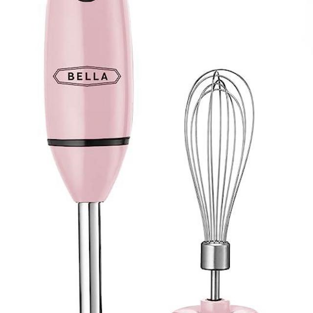 BELLA Immersion Hand Blender, Cordless Portable Mixer with Whisk Attachment - Electric Handheld Juicer, Shakes, Baby Food and Smoothie Maker, Stainless Steel, Pink