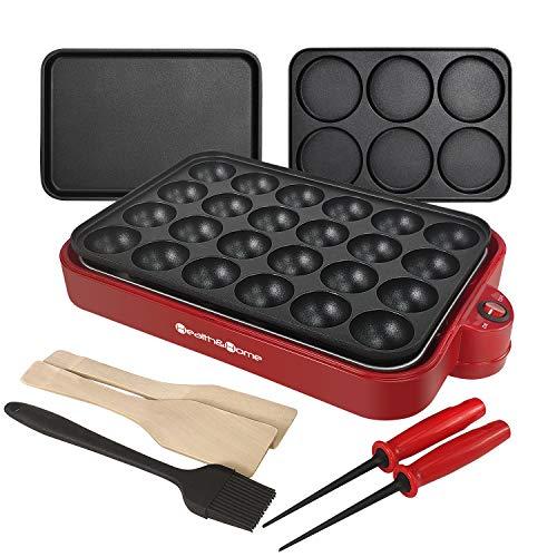 Health and Home Multifunction Nonstick Baking Maker with 3 Interchangeable Baking Plates for Fried Eggs, Fried Steak, Grilling, Takoyaki, Cake Pops, Dessert Making, 800W, AC120V