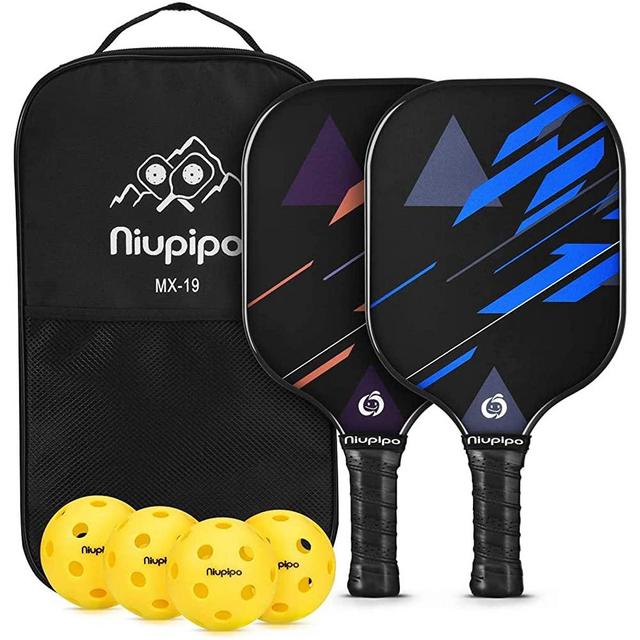 niupipo Pickleball Paddles, Pickleball Paddle Set of 2, Pickleball Set, 4 Pickleball Balls and 1 Pickleball Bag, Fiberglass Surface, Polypropylene Honeycomb Core, Lightweight Racket