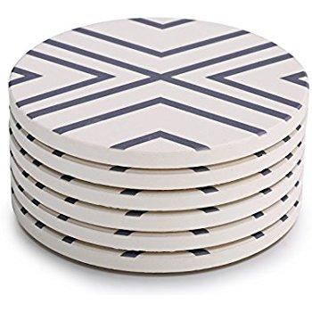 Lifver 6-Piece Absorbent Stone Coaster set, "drink" spills coasters, Grey-Lines