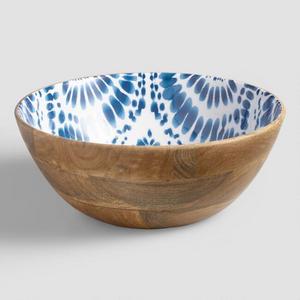 Indigo Blue Tie Dye Enamel Wood Salad Bowl