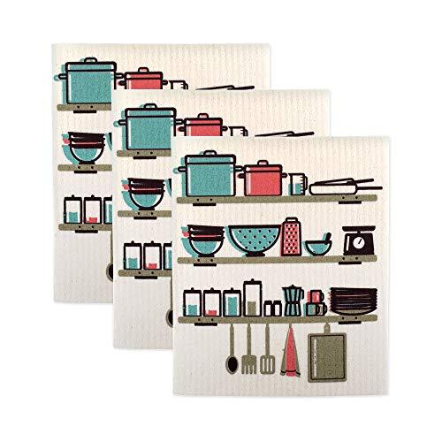 DII Swedish Dishcloths, 100% Natural Cellulose 7.75 x 6.75" Set of 3, Reusable, Dishwasher and Microwave Safe, Environmentally Friendly Dish cloths - Utensils
