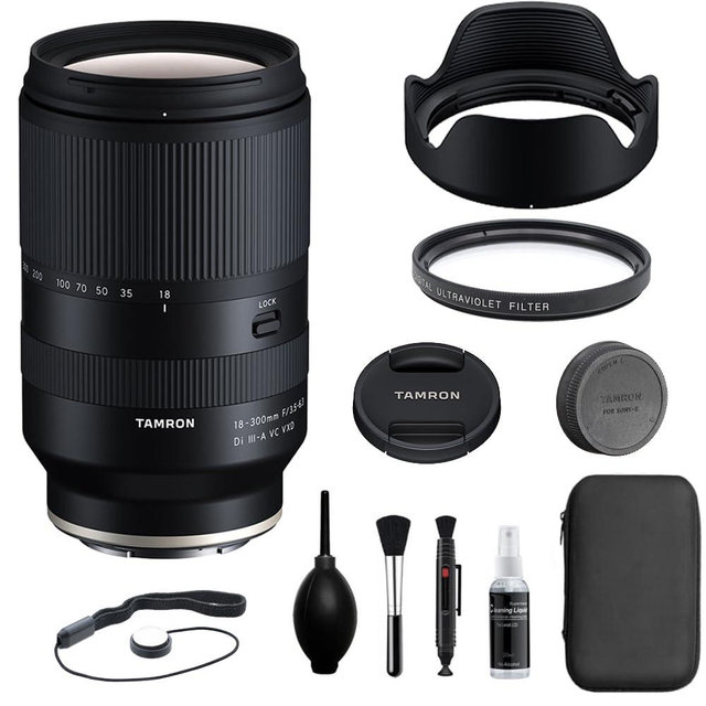 Tamron 18-300mm f/3.5-6.3 Di III-A VC VXD Lens Compatible with Sony E Mount (APS-C)| Bundle with 67mm UV Filter + Camera Cleaning Kit + Lens Pen + Lens Cap Keeper + Microfiber Cleaning Cloth (6 Items)