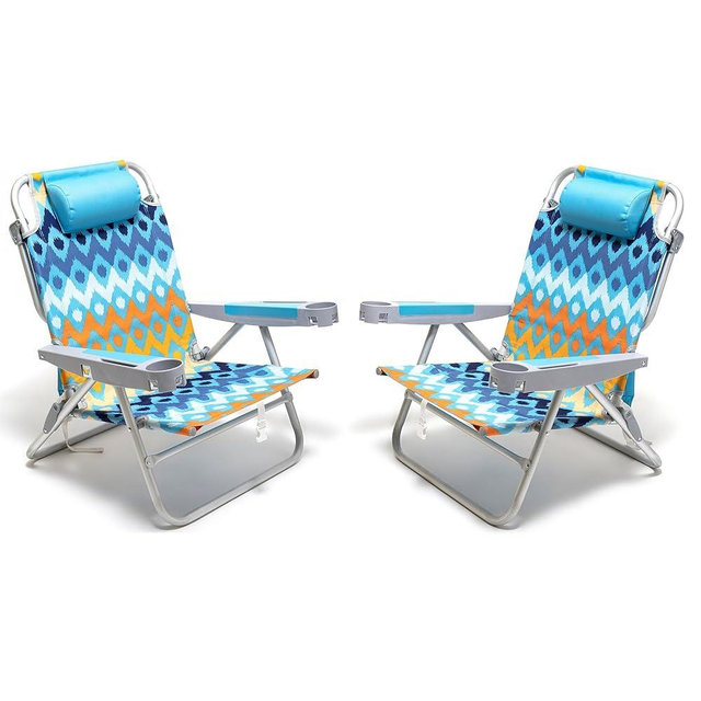 SUNNYFEEL Extra Wide Low Beach Chair 2 Pack 5 Position Lay Flat 500 LBS Heavy Duty, XL Oversized Folding Camping Chairs with Cup Holder for Outdoor/Sand, Portable Backpack Beach Chair for Adults