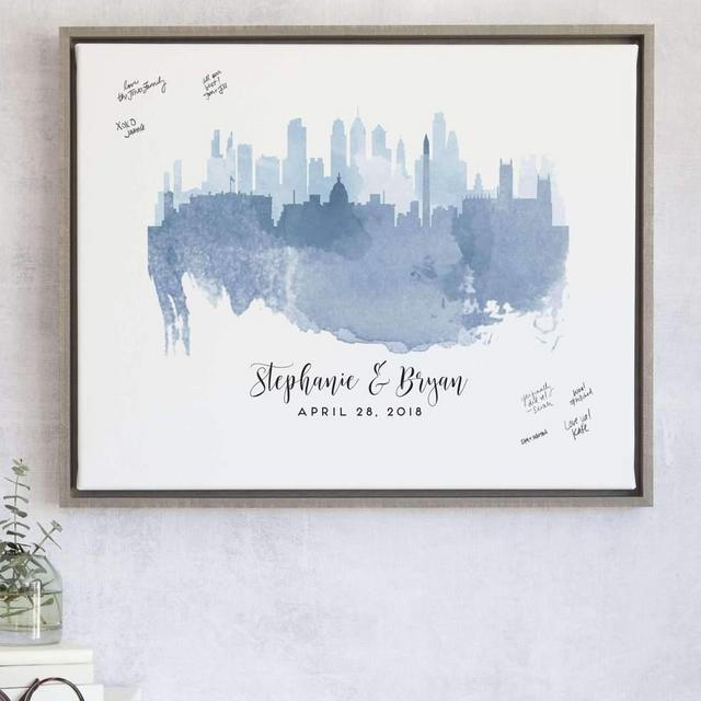 Watercolor Skylines Guest Book Alternative with Custom Skyline Watercolor