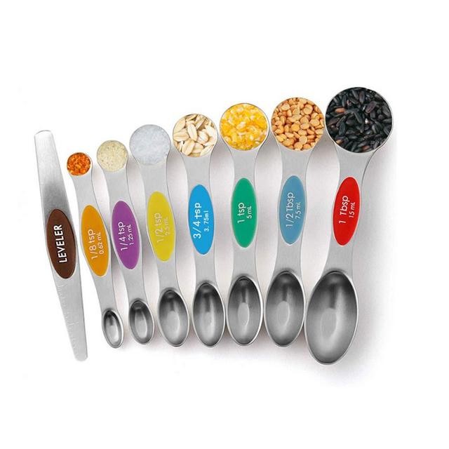 Hendiy 8-piece magnetic double-head measuring spoon set stainless steel measuring spoon measuring cup set baking seasoning spoon