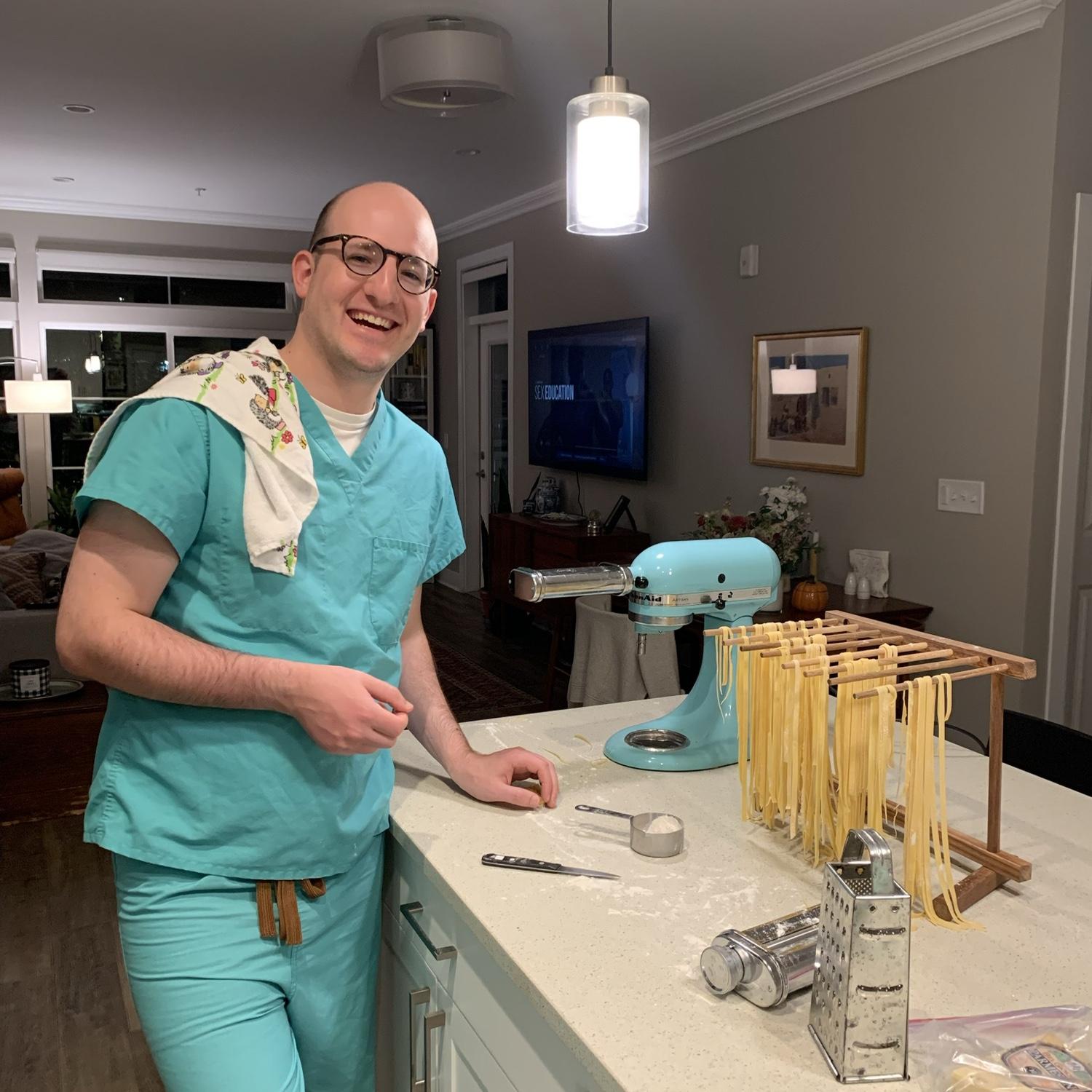 Pasta night in our Great Neck apartment. September 2021.