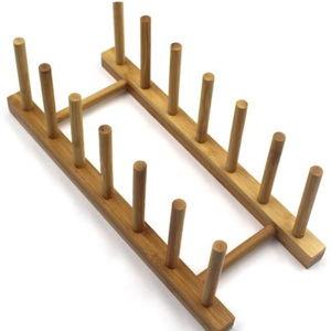 INNERNEED Bamboo Wooden Plate Racks Dish Stand Holder Kitchen Storage Cabinet Organizer for Dish/Plate/Bowl/Cup/Pot Lid/Cutting Board (Pack of 2)