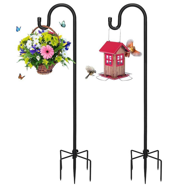 Kingsyard 2 Pack Adjustable Shepherd Hooks for Outdoor - 60 INCH Heavy Duty Bird Feeder Pole with 5 Prong Base, Hummingbird Feeder Stand, Garden Plant Baskets, Weddings Decor, Solar Light Lanterns