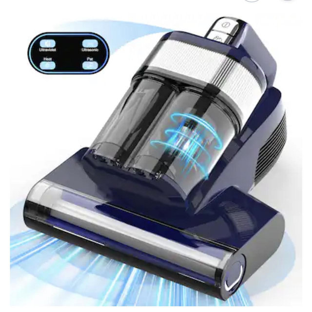 MOOSOO - Mattress Vacuum with UV Light, 16kPa Strong Suction & 33000 RPM/Min Tapping, Ultrasonic Bed Vacuum Cleaner for Bed - Blue Gray