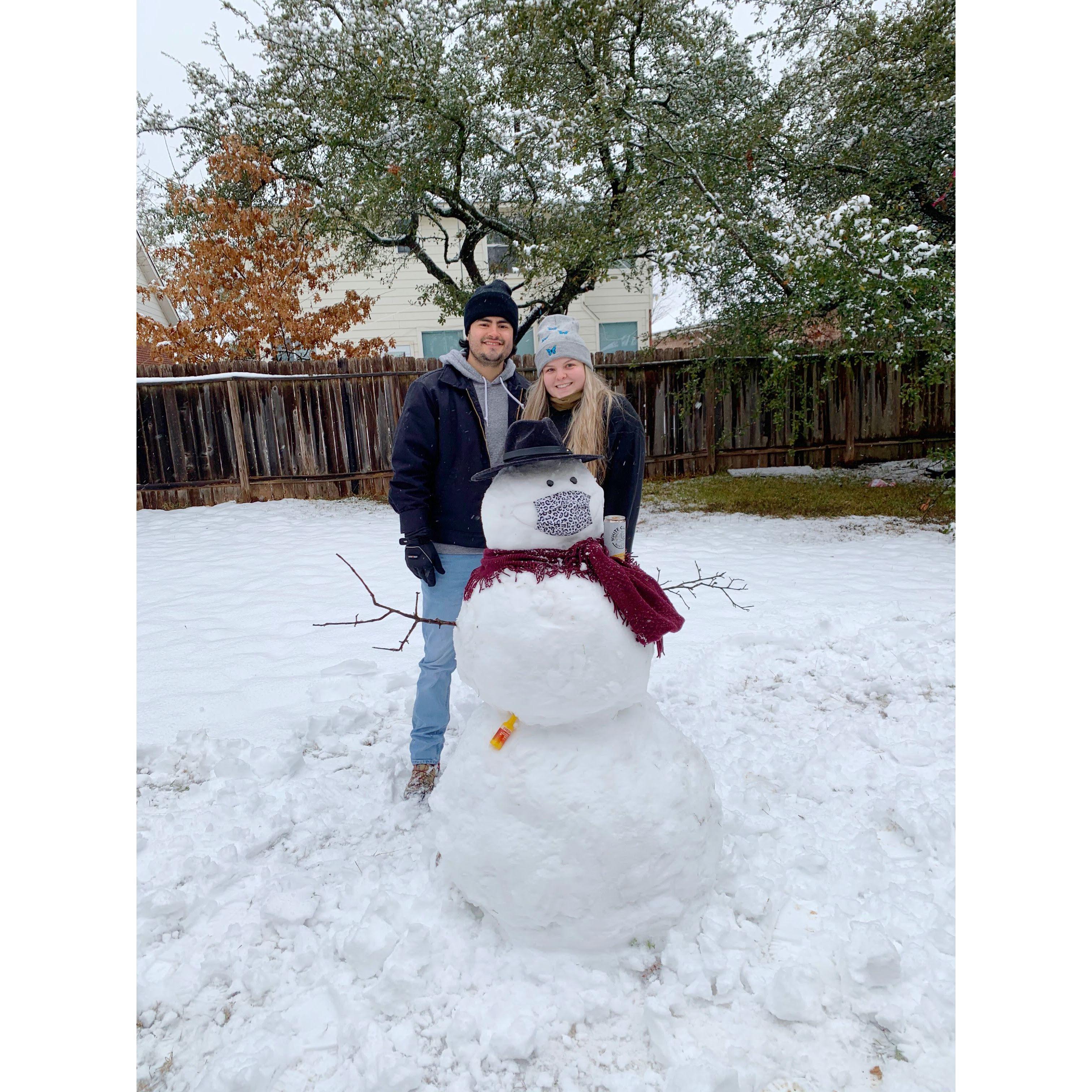 January 10, 2021 | Anthony's first ever snowman! Texas got random snow this year and it was so much fun!