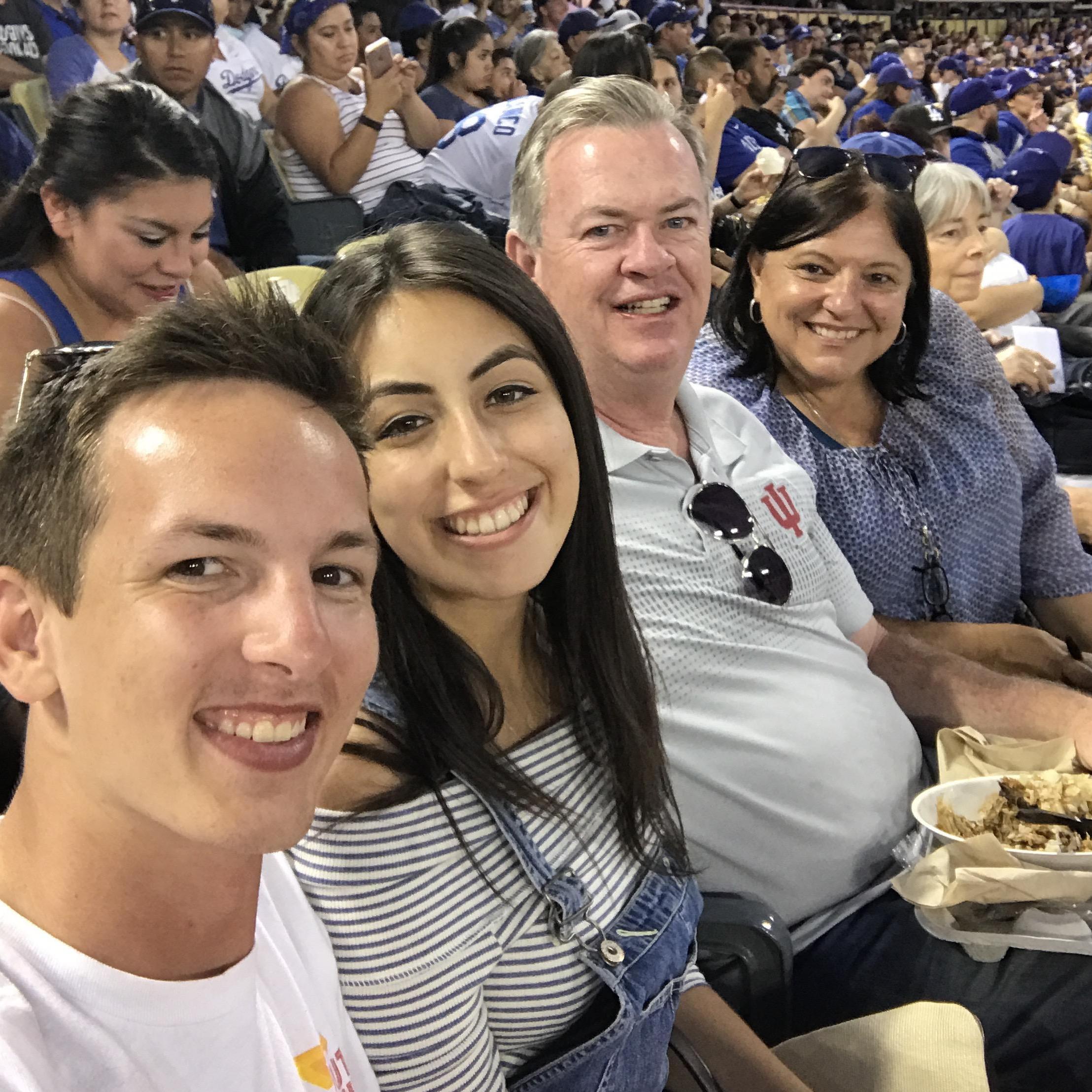 Celebrating Keegan's first stay with the Reynolds in California by going to a Dodgers game - July, 2017