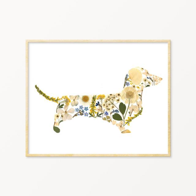 Pressed Flower Art Dachshund Print, Dachshund Gift
