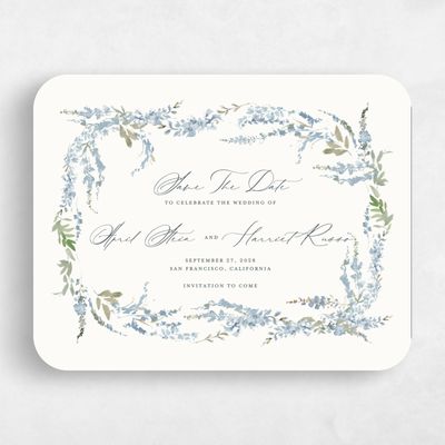 Blue Rounded Wedding Save the Date - Riga Landscape