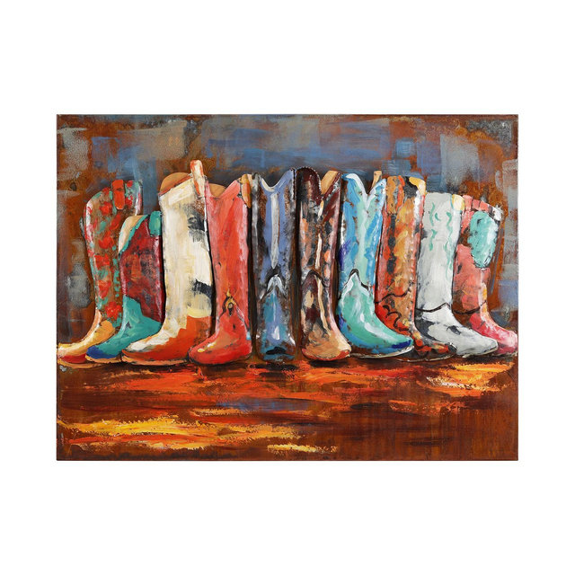 Empire Art Cowboy’s Boots Mixed Media Iron Hand Painted Dimensional Wall Art, 30" x 40" x 2.4"